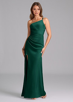 Azazie Eren Bridesmaid Dresses Emerald Mermaid One Shoulder Stretch Satin Dress image5