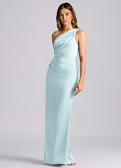 Azazie Akilah Bridesmaid Dresses Cloud Blue Mermaid One Shoulder Stretch Satin Dress image6