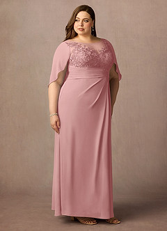 Azazie Hera Mère de la mariée Robes Robe Trapèze en Mousseline de soie Capelette en dentelle Rose Poussiéreuse image10