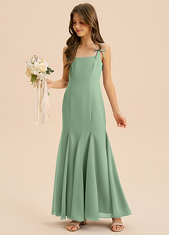 Azazie Evey Junior Abito Sirena in Chiffon Plissettato Matcha image1