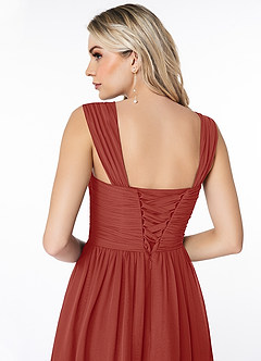 Azazie Angie Robes de demoiselle d'honneur Robe Trapèze en Mousseline de soie Corset Terracotta image3