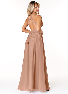 Azazie Ashia Bridesmaid Dresses Champagne Rose A-Line Pleated Chiffon Dress image2