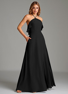 Azazie Cara Jurken voor thuis passen Jurk van Chiffon met A-Lijn Ruches Zwart image4