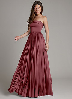 Azazie Mariana Robes de demoiselle d'honneur Robe Trapèze en Satin extensible Plissé Rose Du Désert image7