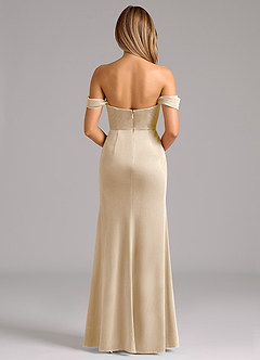 Azazie Saige Bridesmaid Dresses Champagne Sheath Off the Shoulder Velvet Convertible Dress image2