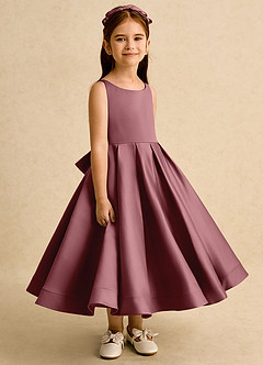 Azazie Babs Flower Girl Dresses Desert Rose Ball-Gown Pleated Matte Satin Dress image3