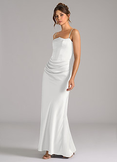 Azazie Debby Jurken voor bruidsmeisjes Converteerbaar Jurk van Stretch Satijn met Zeemeermin Strapless Wit image6