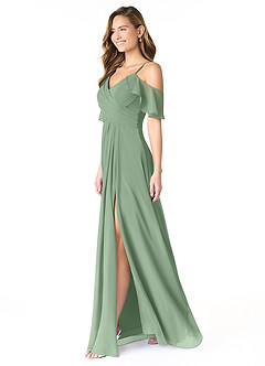 Azazie Dakota Vestidos de damas de honor Vestido de Matcha de Gasa de Corte en A con Cuello en V plisado image6