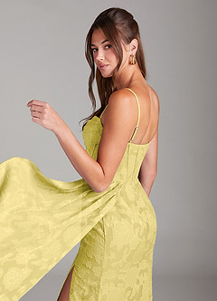 Azazie Denisa Bridesmaid Dresses Canary Sheath Pleated Floral Burnout Dress image5