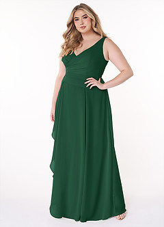 Azazie Kori Brautjungfernkleider A-Linie Plissee Chiffon Kleid Dunkelgrün image8