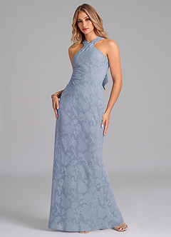 Azazie Doretta Bridesmaid Dresses Dusty Blue Mermaid Pleated Floral Burnout Dress image5
