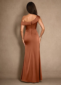 Azazie Hamptons Mère de la mariée Robes Robe Trapèze en Satin extensible Plissée Cuivre image2