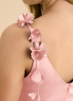 Azazie Gumdrop Junior Powder Pink Empire Pleated Stretch Satin Dress image8