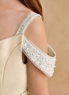 Azazie Judi vestidos de niña de las flores Vestido de Champán de Satin Mate de Corte En A image5