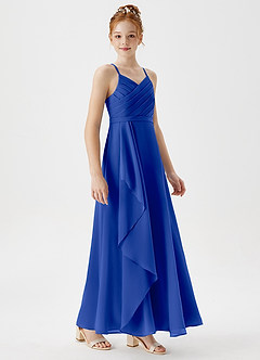 Azazie Mariela Junior Royal Blue A-Line Pleated Chiffon Dress image4