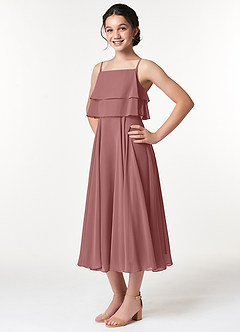 Azazie Ensley Junior Desert Rose A-Line Pleated Chiffon Dress image4