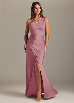 Azazie Madelyn Bridesmaid Dresses Vintage Mauve Mermaid Off the Shoulder Stretch Satin Convertible Dress image1
