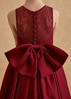 Azazie Sammy Flower Girl Dresses Burgundy A-Line Lace Matte Satin Dress image6