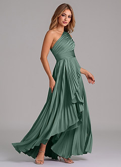 Azazie Lyrica Bridesmaid Dresses Eucalyptus A-Line One Shoulder Stretch Satin Dress image3