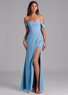 Azazie Johana Jurken voor bruidsmeisjes Converteerbaar Jurk van Chiffon met Zeemeermin Off the Shoulder Poederblauw image1