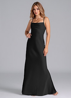 Azazie Seema Brudtärnklänningar Klä av Sjöjungfru i Stretch Satin Korsett Svart image4