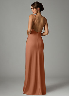 Azazie Stefania Bridesmaid Dresses Bronzer A-Line Stretch Satin Dress image2