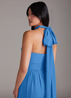 Azazie Lamara Robes de demoiselle d'honneur Combinaison Convertible en Mousseline de soie Épaule décolletée Geai Bleu image11