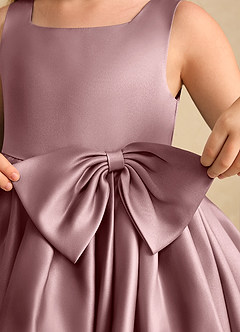 Azazie Jessie Flower Girl Dresses Dusty Rose A-Line Bow Matte Satin Dress image7