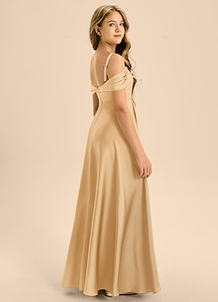 Azazie Rowena Junior Gold A-Line Bow Stretch Satin Dress image2