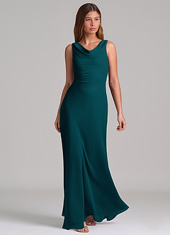 Azazie Nerine Brudtärnklänningar Klä av A-Linje i Chiffong Plisserad Tallgrön image1