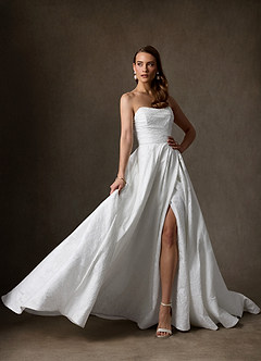 Azazie Paloma Wedding Dresses Diamond White Ball-Gown Strapless Floral Jacquard Dress image1