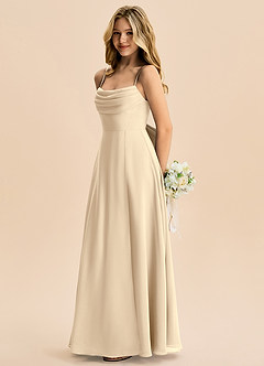 Azazie Bear Junior Champagne A-Line Pleated Chiffon Dress image5