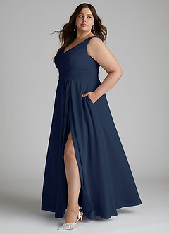 Azazie Karina Bridesmaid Dresses Dark Navy A-Line Pleated Chiffon Dress image7