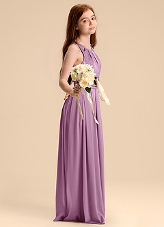 Azazie Bibiane Junior Vestido de Glicinia de Satén Elástico de Corte en A con Plisado image5