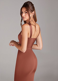 Azazie Denice Brautjungfernkleider Etui Plissee Stretch-Satin Kleid Rotbraun image5