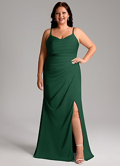 Azazie Deandra Bridesmaid Dresses Dark Green Mermaid Pleated Stretch Satin Dress image1