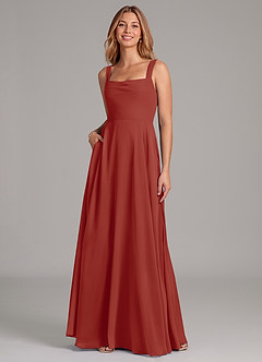 Azazie Shaude Bridesmaid Dresses Terracotta A-Line Pleated Chiffon Dress image3