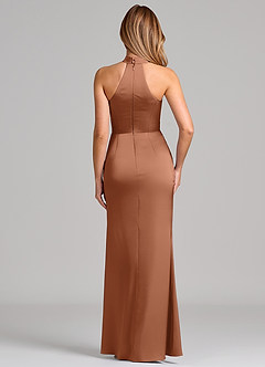 Azazie Karlotta 신부 들러리 드레스 쉬스 주름진 스트레치 새틴 바닥 길이 드레스 image2