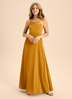 Azazie Anselie Junior Vestido de Caramelo de Satén Elástico de Corte En A con Vestidos sin tirantes image3