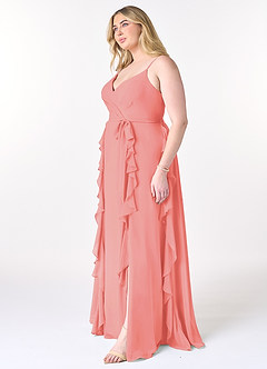 Azazie Peyton Bridesmaid Dresses Coral A-Line Ruched Chiffon Dress image9