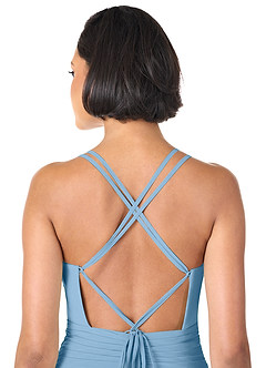 Azazie Farren Bridesmaid Dresses Steel Blue A-Line Pleated Chiffon Convertible Dress image2