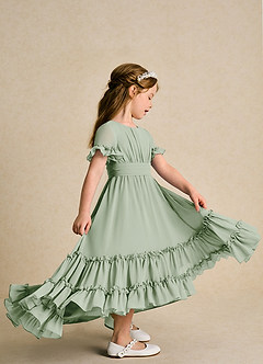 Azazie Kass Flower Girl Dresses Dusty Sage A-Line Pleated Chiffon Dress image5