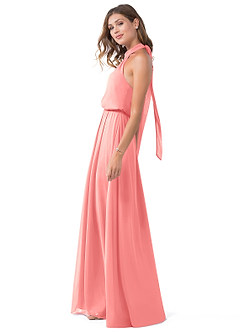 Azazie Landry Bridesmaid Dresses Coral A-Line Pleated Mesh Dress image3