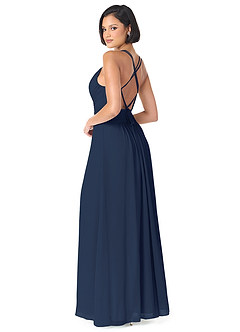 Azazie Farren Vestidos de damas de honor Vestido de Azul Marino Oscuro de Gasa de Corte en A Convertible con Plisado image5