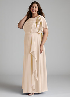 Azazie Aaliyah Modest Bridesmaid Dresses A-Line Scoop Pleated Chiffon Floor-Length Dress image7