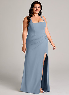 Azazie Mero Bridesmaid Dresses Dusty Blue Sheath Pleated Chiffon Dress image13