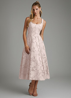 Azazie Isabella Bridesmaid Dresses Blushing Pink A-Line Corset Floral Burnout Dress image5