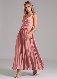 Azazie Raychelle Bridesmaid Dresses Rosette A-Line Pleated Stretch Satin Dress image6