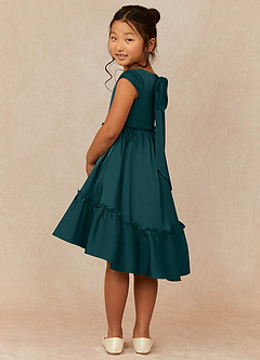 Azazie Lee Flower Girl Dresses Pine A-Line Bow Stretch Satin Dress image4