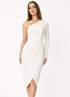 Kensie White One Shoulder Midi Dress Ready to Ship | Azazie Kensie White One Shoulder Midi Dress Ready to Ship | Azazie